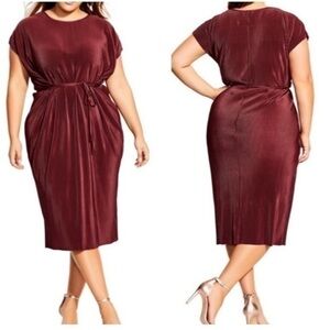 City Chic NWT Baby Pleat Ruby Red Ribbed Midi‎ Dress